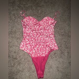 Zara pink and white floral body suit xs